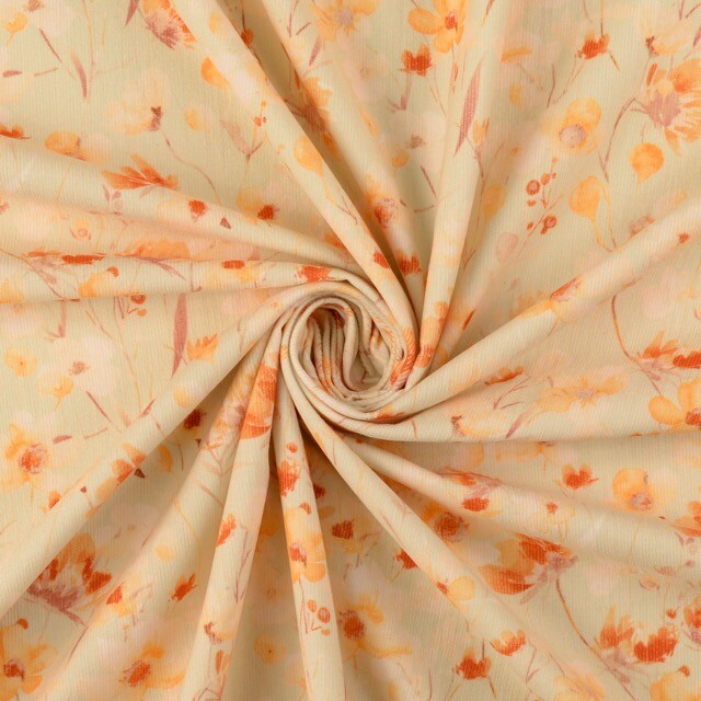 Feincord digitaldruck blumen sand