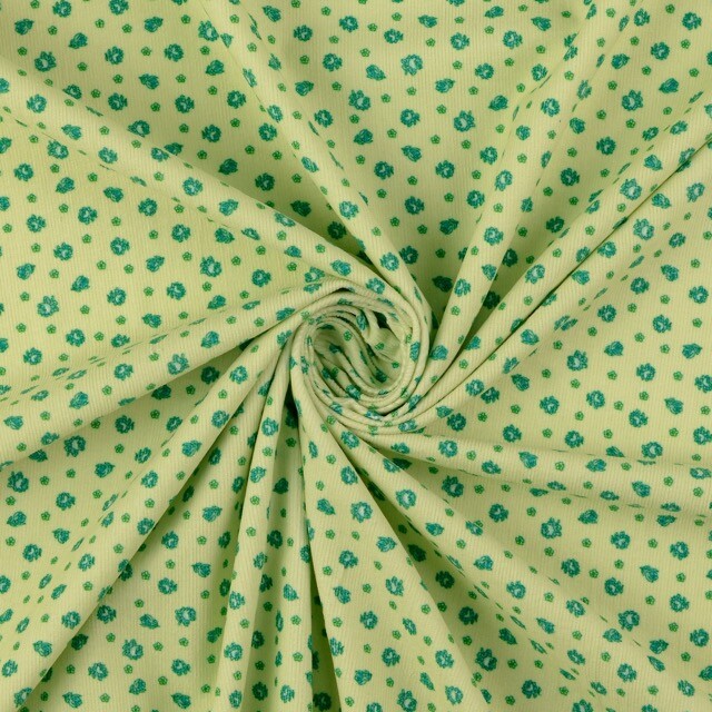 Feincord digitaldruck blumen hellgrün/petrol