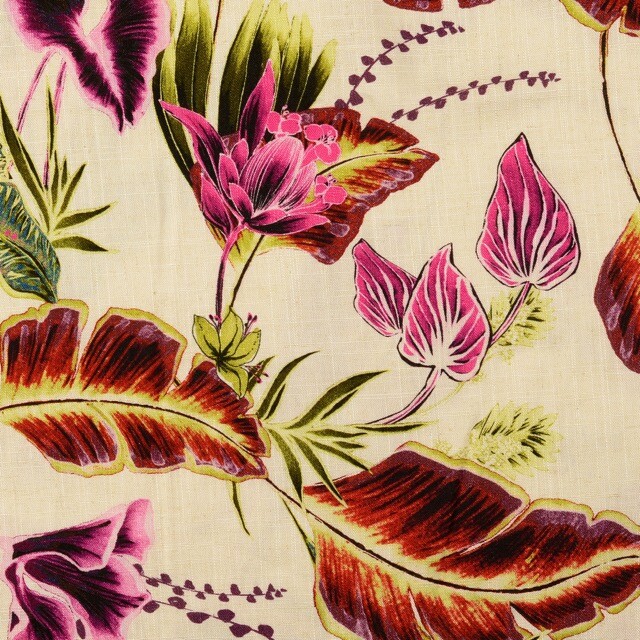 Viskose leinen digitaldruck palmen rosa