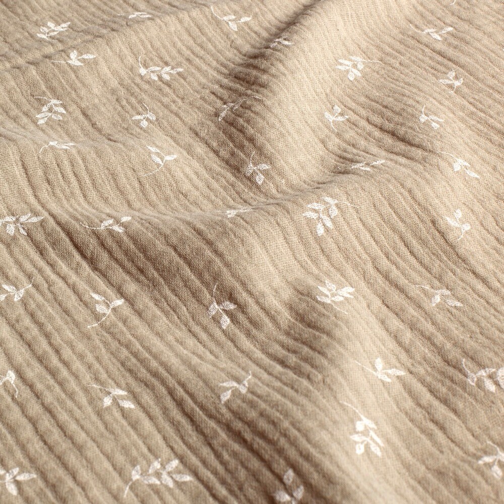 Baumwoll Musselin Blätter beige
