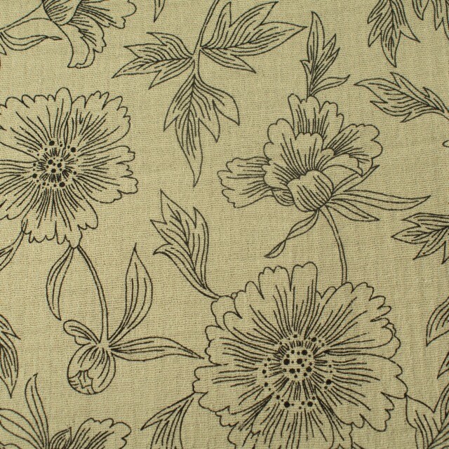 Baumwoll Musselin Blumen olivgrün