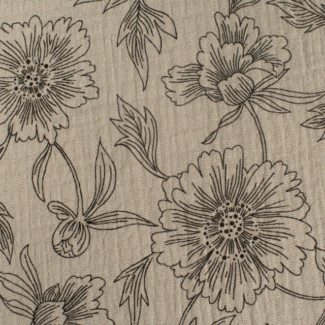 Baumwoll Musselin Blumen beige