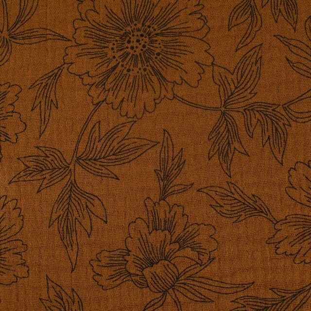 Baumwoll Musselin Blumen braun