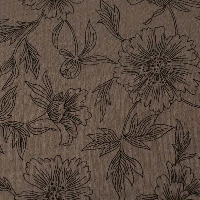 Baumwoll Musselin Blumen taupe braun