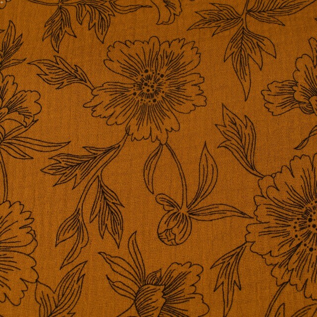Baumwoll Musselin Blumen karamell