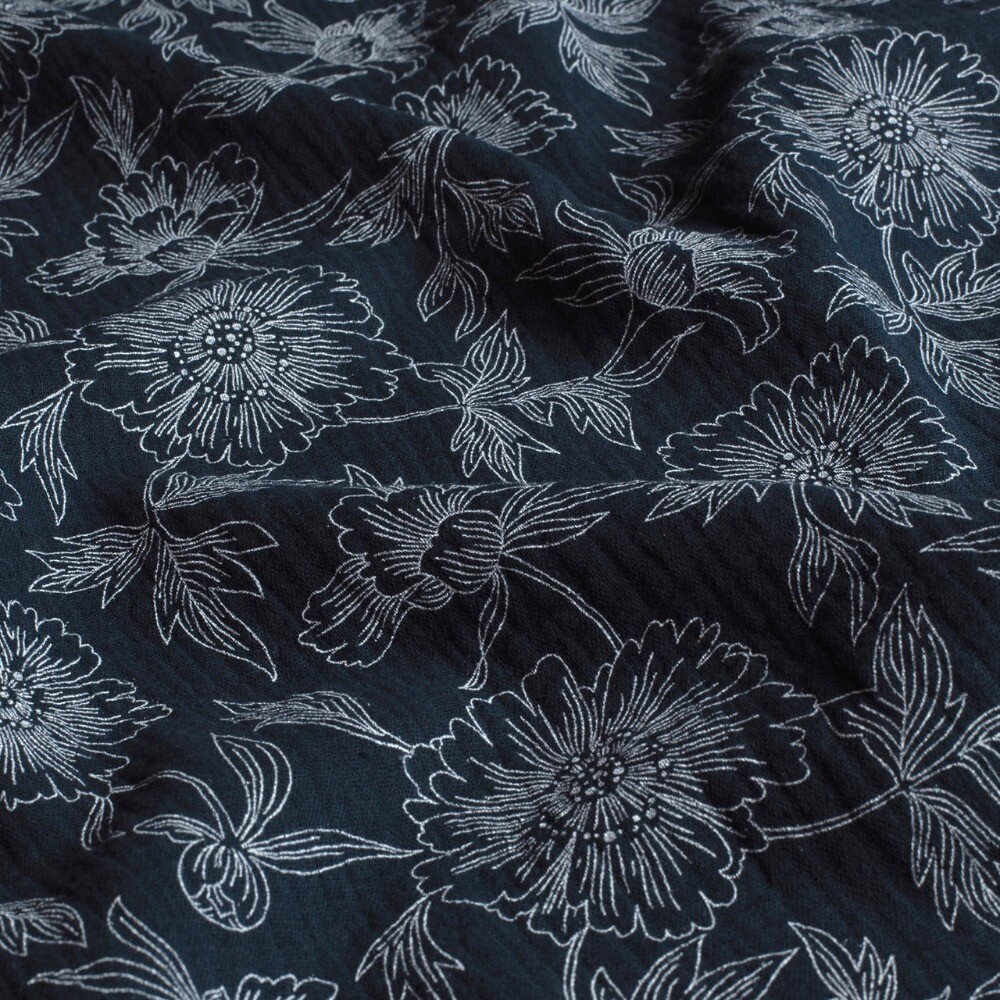Baumwoll Musselin Blumen marine