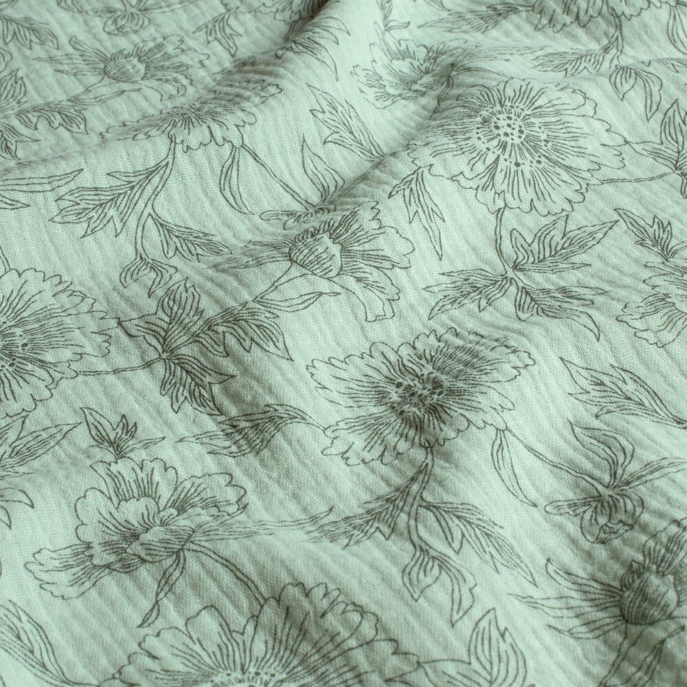 Baumwoll Musselin Blumen mint