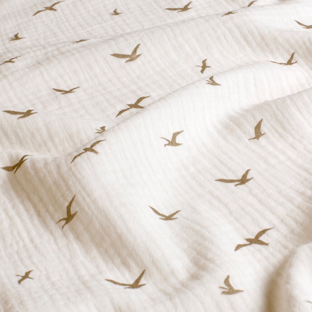 Baumwoll Musselin Vögel offwhite