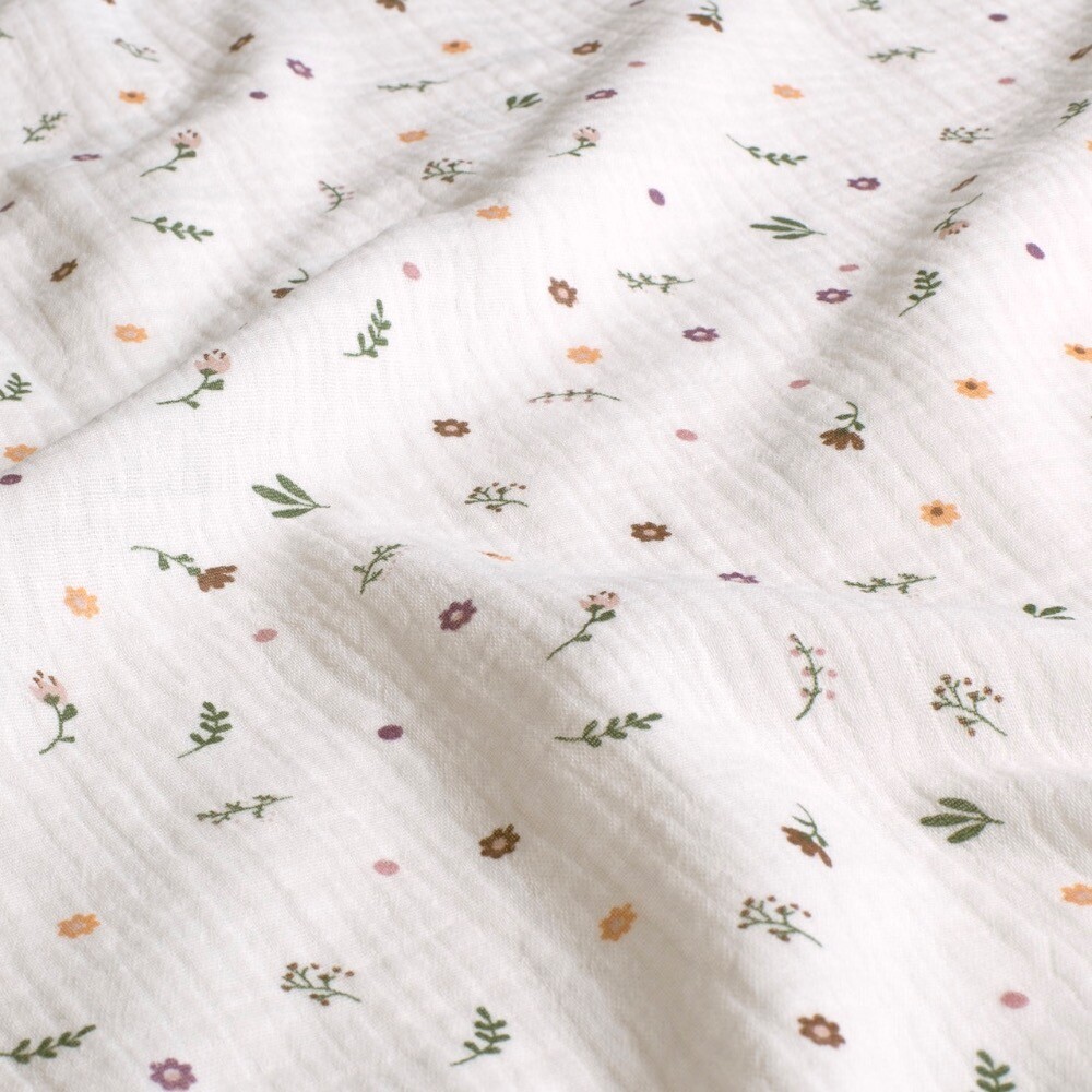 Baumwoll Musselin Blumen offwhite