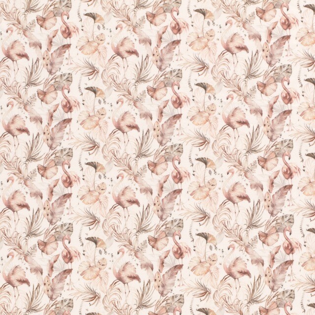 Baumwolljersey Flamingos gebrochenes Weiß