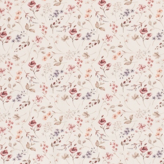 Ripp jersey digital bedruckt blumen gebrochenes weiß