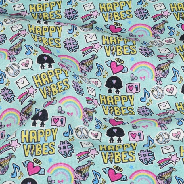 Baumwolle Popeline Trolls Happy Vibes hellblau