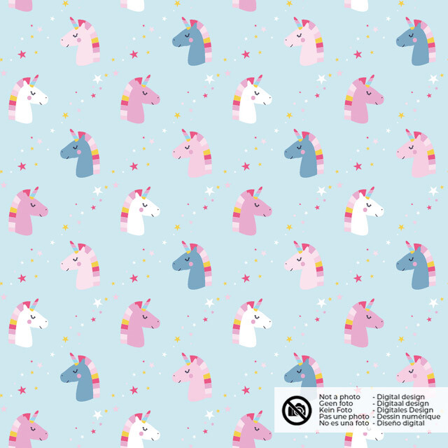 Baumwolle popeline einhörner hellblau