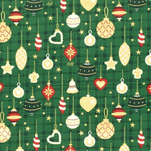 Baumwolle Weihnachten Kugeln grün/gold