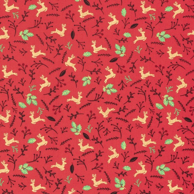 Baumwolle Weihnachten Rehe rot/gold