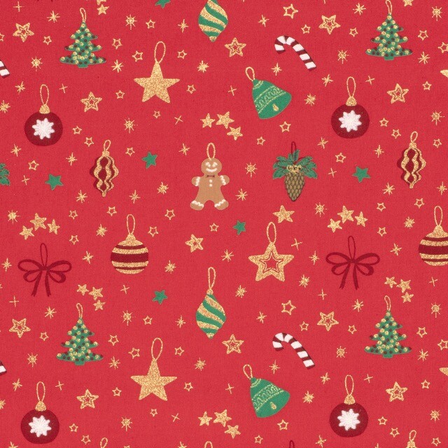 Baumwolle Weihnachten Kugeln rot/gold