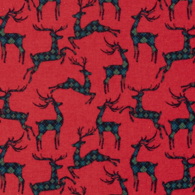 Flanell Stoff Weihnachten Hirsche rot