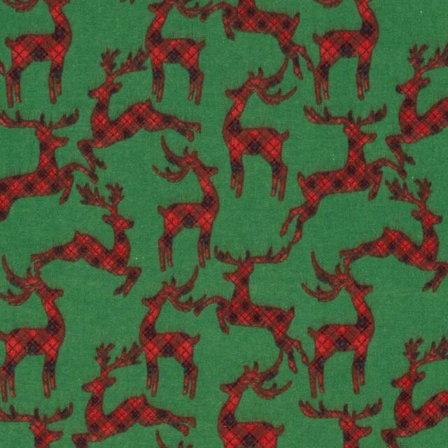Flanell Stoff Weihnachten Hirsche grün