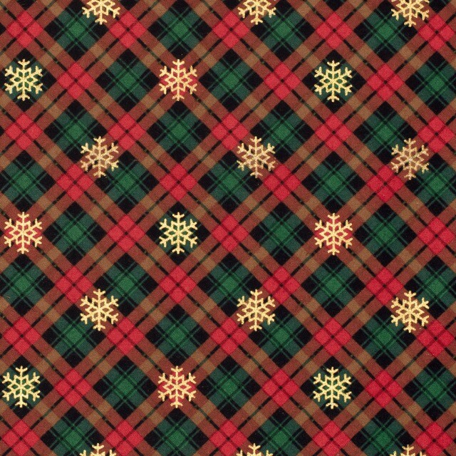 Flanell Stoff Foliendruck Weihnachten Karos rot/gold