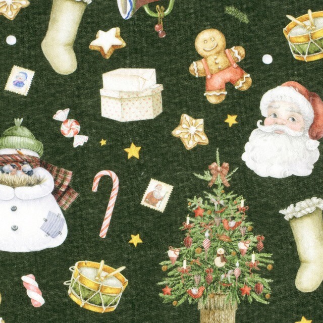 Sweat Digitaldruck Weihnachten Ornamente dunkelgrün