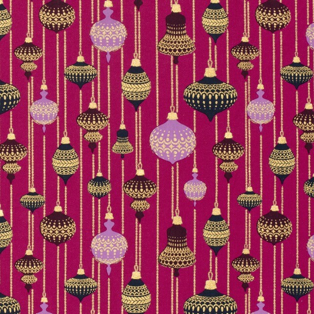Baumwolle Weihnachten Kugeln magenta/gold