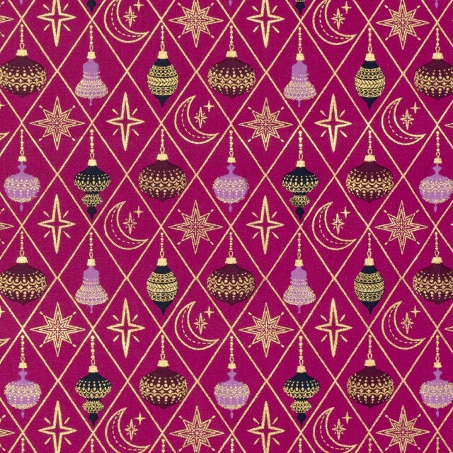 Baumwolle Weihnachten Kugeln magenta/gold