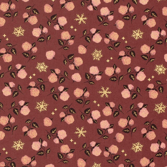 Baumwolle Weihnachten Rosen weinrot/gold