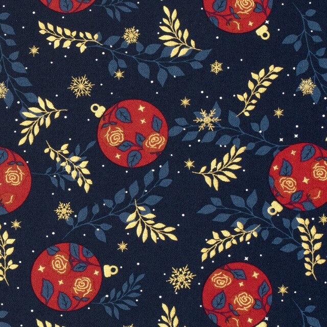 Baumwolle Weihnachten Kugeln marine/gold