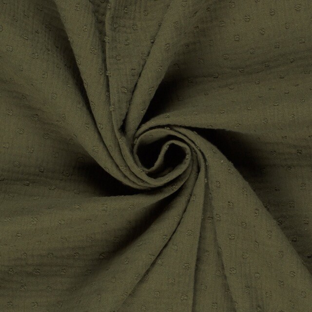 Baumwoll musselin dobby punkte khaki grün