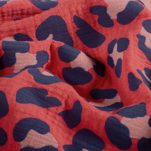 Baumwoll Musselin Leopard fuchsia