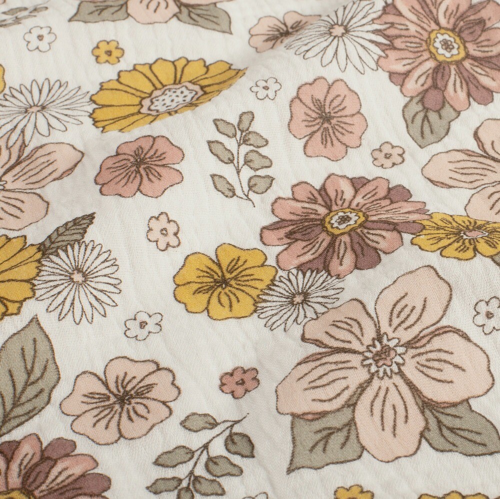 Baumwoll Musselin Blumen offwhite