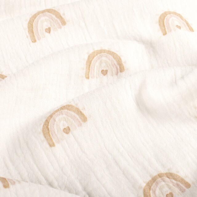 Baumwoll musselin digitaldruck regenbogen offwhite