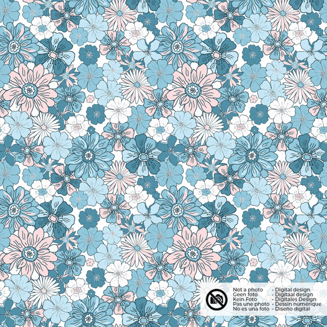 Baumwolle popeline blumen babyblau
