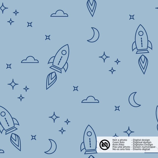 Flanell bedruckt raketen babyblau