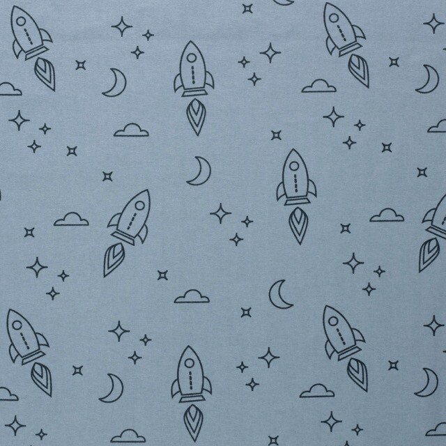 Flanell bedruckt raketen babyblau