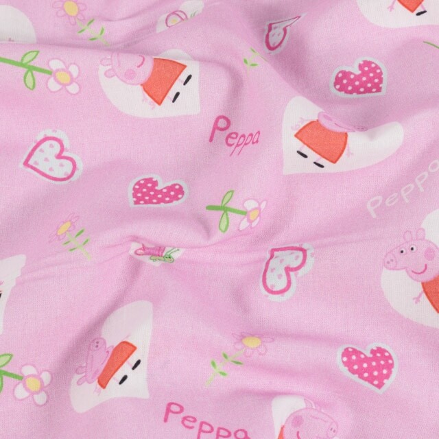 Baumwolle Popeline Peppa Pig Herzen hellrosa