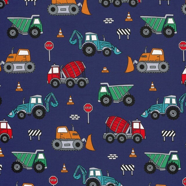 Sweat/french terry digitaldruck fahrzeugen kobalt