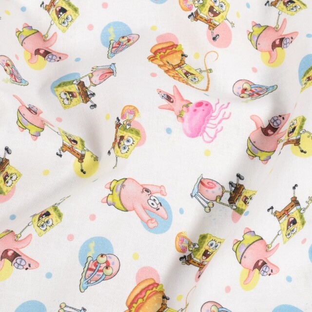 Baumwolle Popeline SpongeBob wit