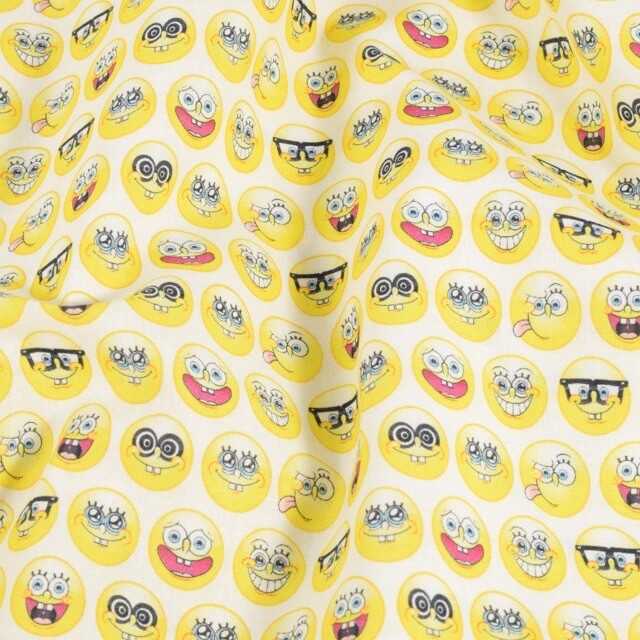 Baumwolle Popeline SpongeBob Emojis weiß