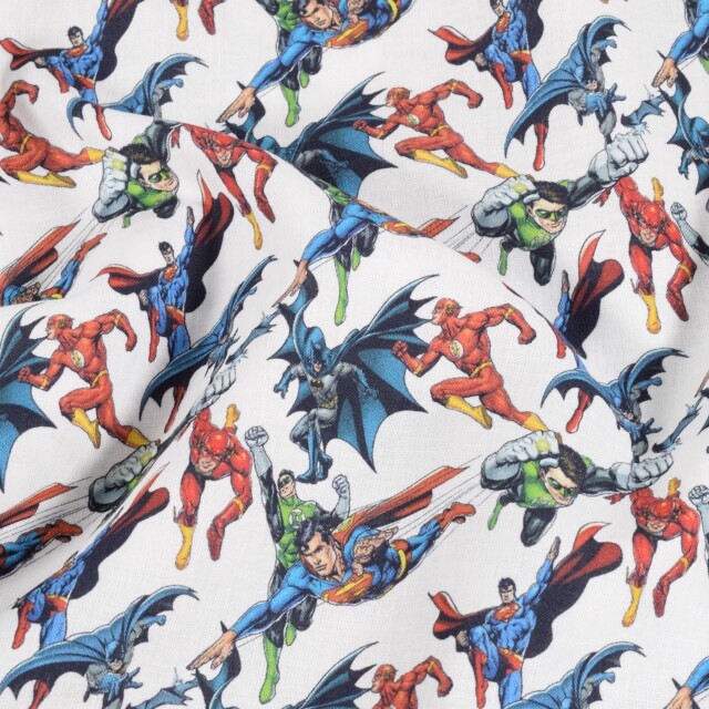 Baumwolle Popeline Justice League weiß