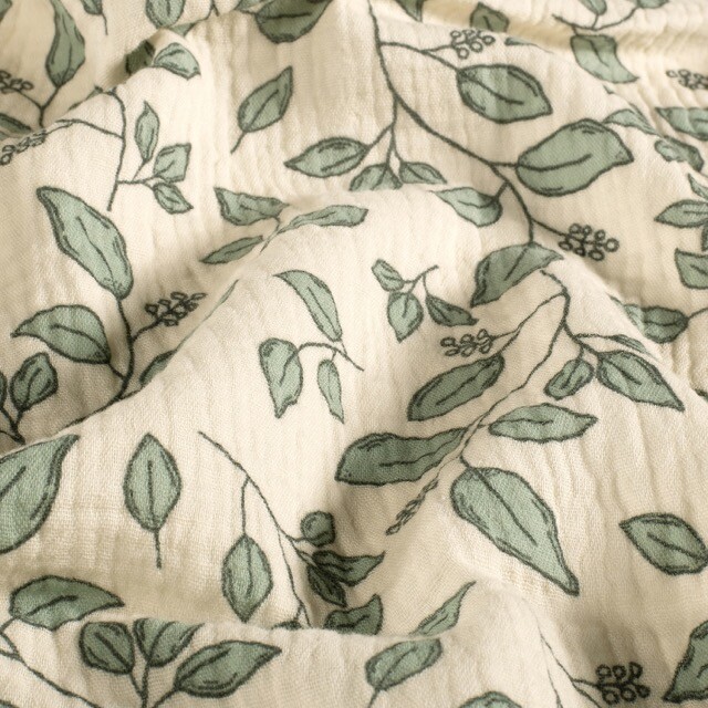 Baumwoll musselin blätter beige