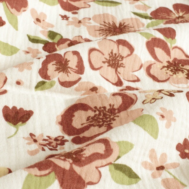 Baumwoll musselin blumen offwhite