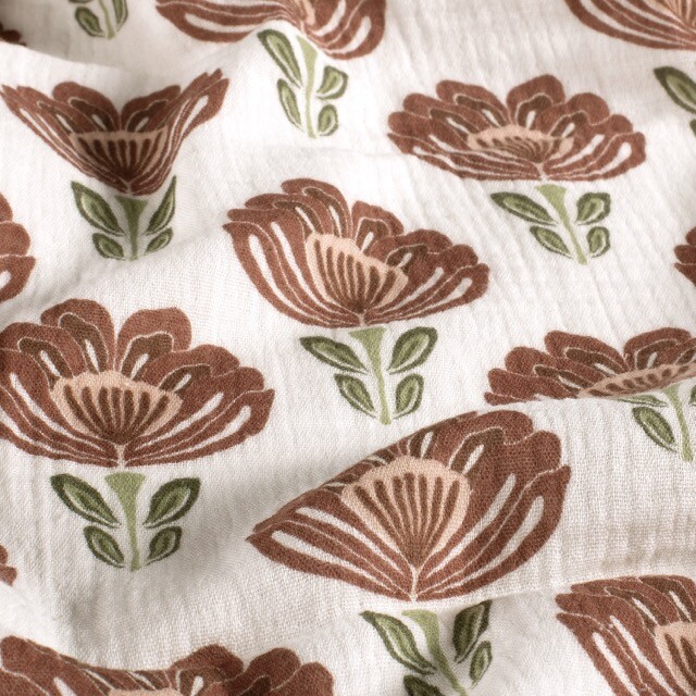 Baumwoll musselin blumen offwhite