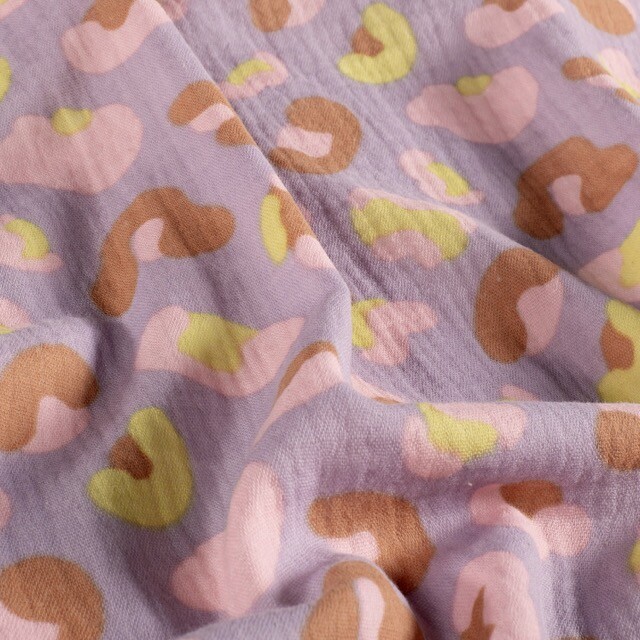 Baumwoll musselin leopard flieder