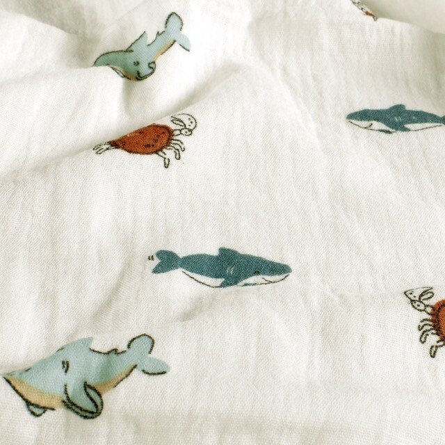 Baumwoll musselin meerestiere offwhite