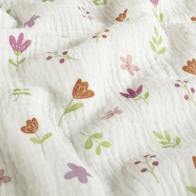 Baumwoll musselin blumen offwhite