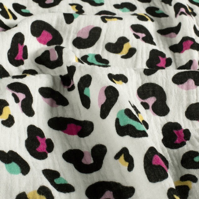 Baumwoll musselin leopard offwhite