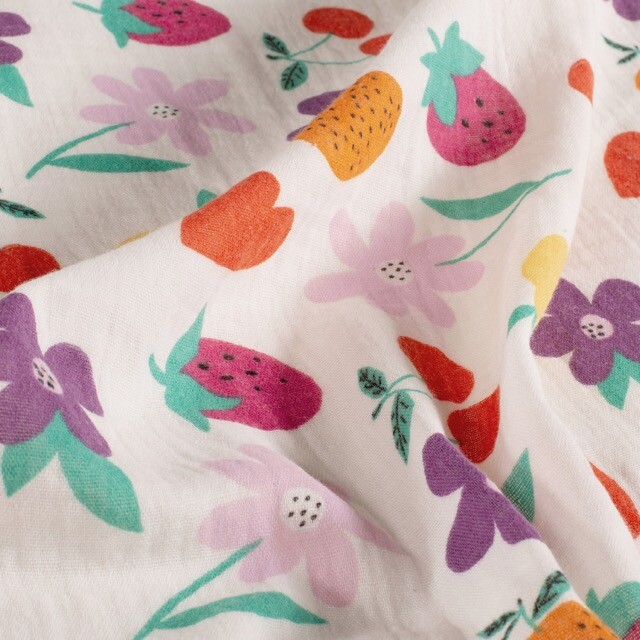 Baumwoll musselin blumen offwhite