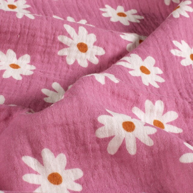 Baumwoll musselin blumen rosa