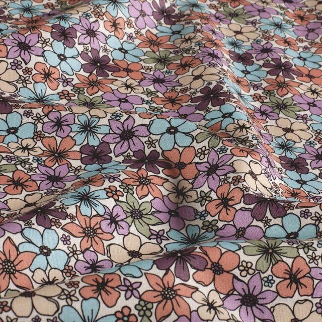 Baumwolle popeline blumen offwhite